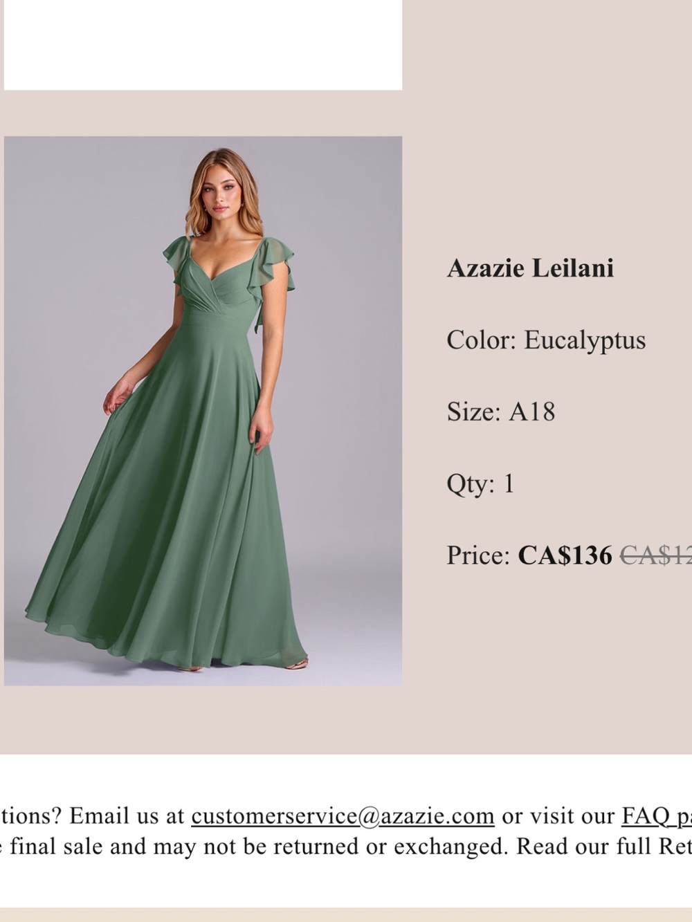 Azazie Leilani Eucalyptus V-Neck Flutter Maxi Dress